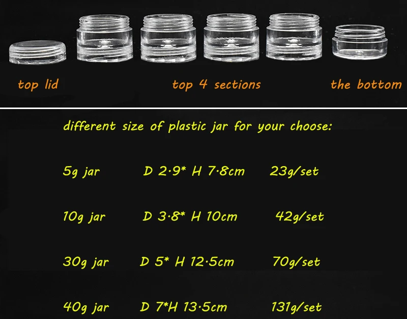 plastic cosmetic jars stackable 5g 10g 30g 40g clear ps plastic cream jars with clear screw lids