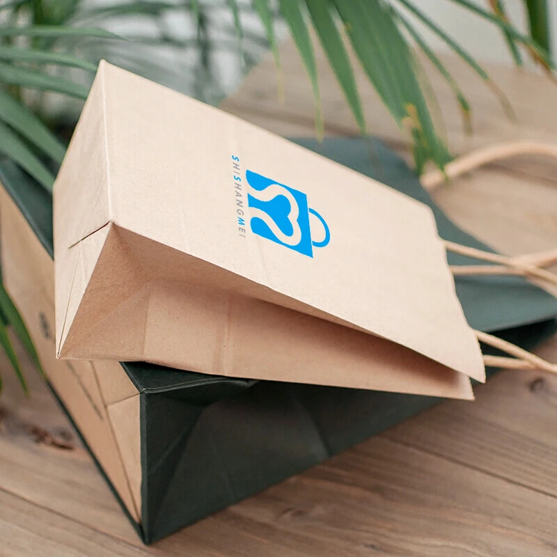 Customized Eco Friendly Medium Size Printed Brown Kraft Paper Bag Food Takeaway Paper Bag