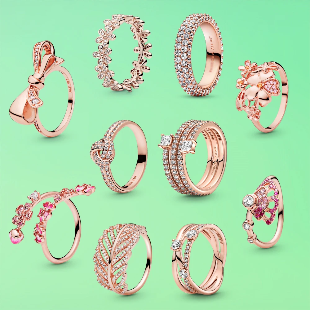 Fit Original luxury Real 925 Silver rose gold For Women Love heart crystal high quality couple rings DIY fashion wedding Jewelry