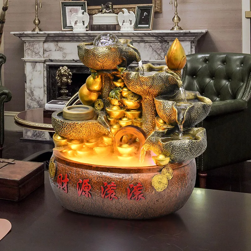 Indoor Bowl Shape Resin Water Fountain With LED Lighting Resin Gardens Waterfall Streams Fountains Water Indoor Fountain