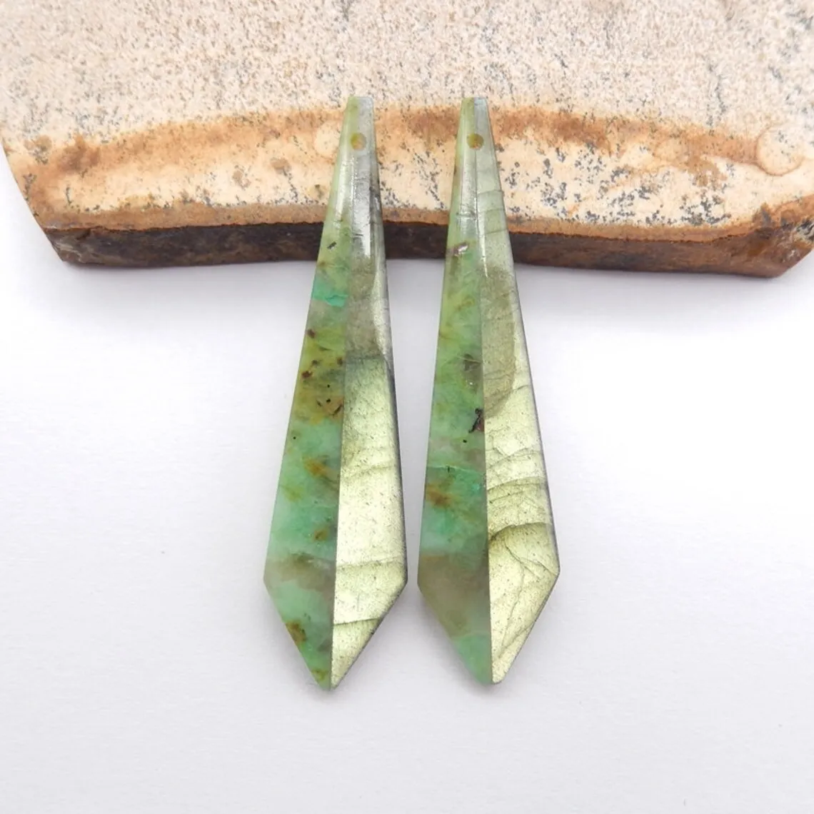 Gemstone Earrings Natural Labradorite and Chrysocolla Intarsia Earrings for Jewelry Making, Designer Earrings for Men and Women