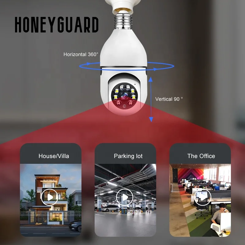 HONEYGUARD SFC03 smart home light bulb lamp wifi 3MP camera 360 Degree pnaoramic wireless IR security VR CCTV camera