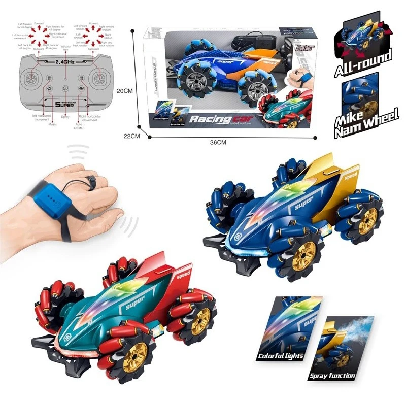 Wholesale 2.4g Spray Remote Control Car For Kids 360 Rotating 4wd Rc Toy Gesture Sensing Stunt Drift Car Toy With Lights Musics