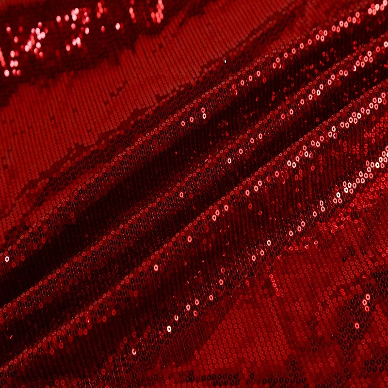 90%poly+10%spandex Knitting Red 3mm Sequin Fabric Sparkly Rose Red for Clothes Stage Party Wedding Decoration