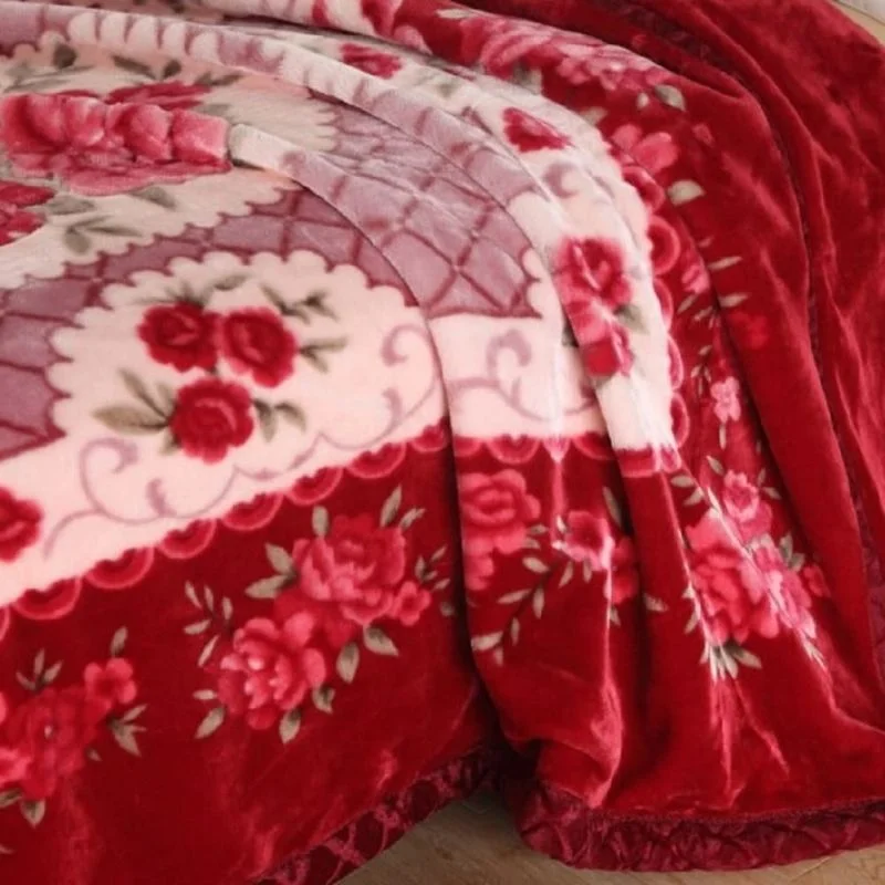 Superior Quality 2ply 150*200cm  2kg Customized Pattern Luxury 100% Polyester Super Soft Cozy Raschel Mink Blanket