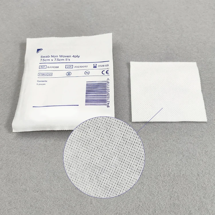CE/ISO Disposable 4 Ply Medical Wound Pad Sponges Swab Sterile Non Woven Gauze Free Sample Custom Package Rich White 3 Years -