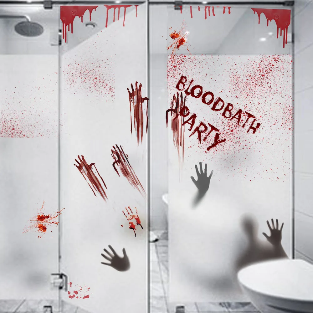 Halloween Static Stickers Blood Handprints Haunted Houses Horror Props Holiday Decorations Party Supplies Glass