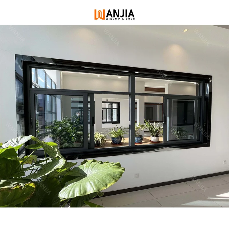 WANJIA NRFC CSA Certification Black Aluminum Window Frame Energy Efficient Modern Aluminium Sliding Windows