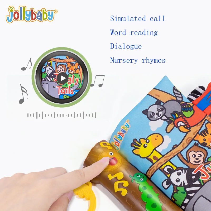 Jollybaby Touch And Feel Animal Tails English Learning Children Musical Sound Cloth Book Baby Educational Toys