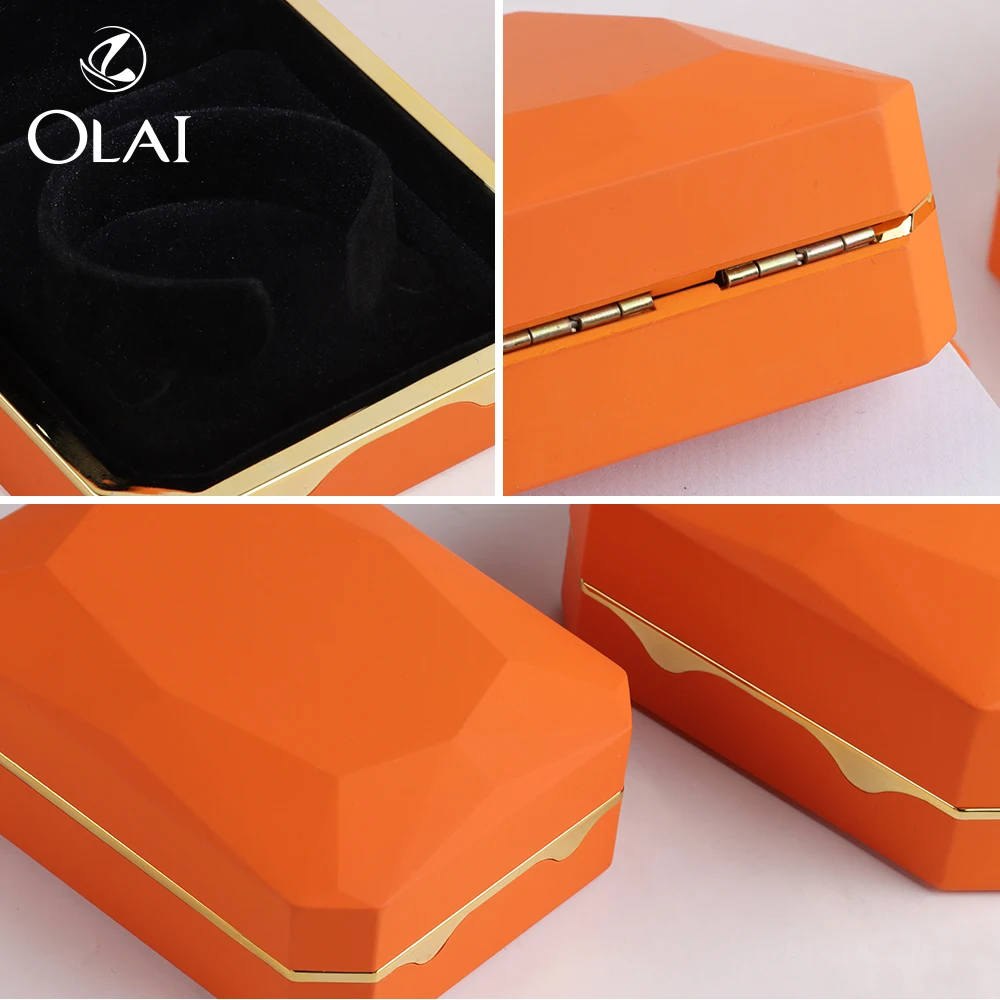 Olai Luxury Orange Lacquer Painting Ring Earring Pendant Chain Bracelet Bangle Jewelry Gift Box Packaging Boxes Set With LED