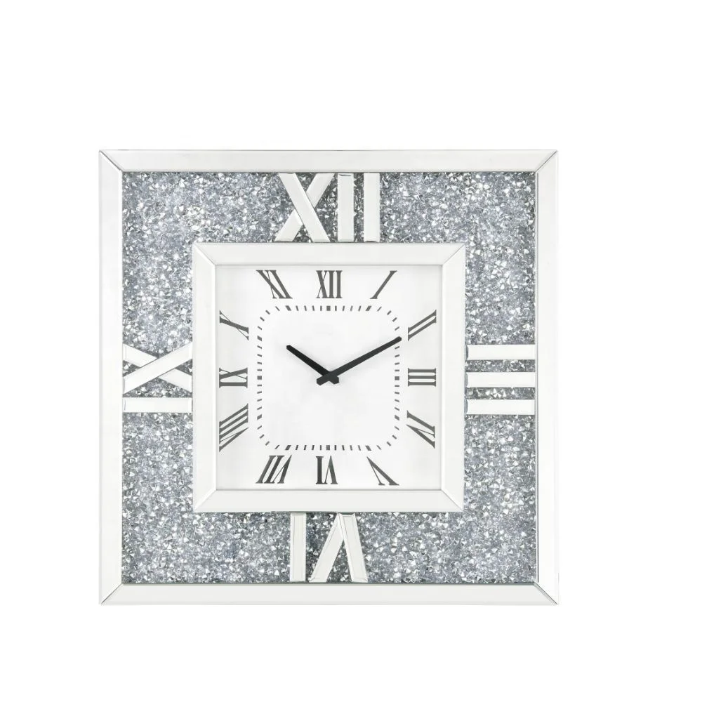 Modern living room home decor mirrored crushed diamond luxury square wall clock