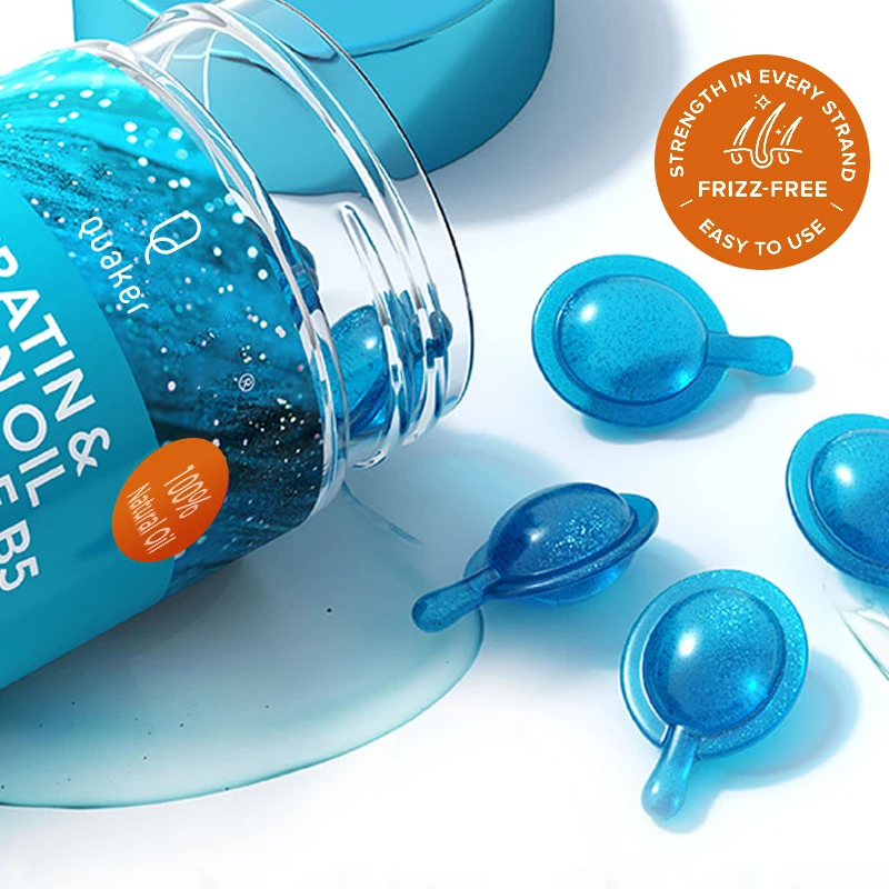 Qquaker Wholesale Custom Frizzy Damaged Hair Loss Treatment Serum Vitamin C E Oil Capsules For Hair Smooth Silky