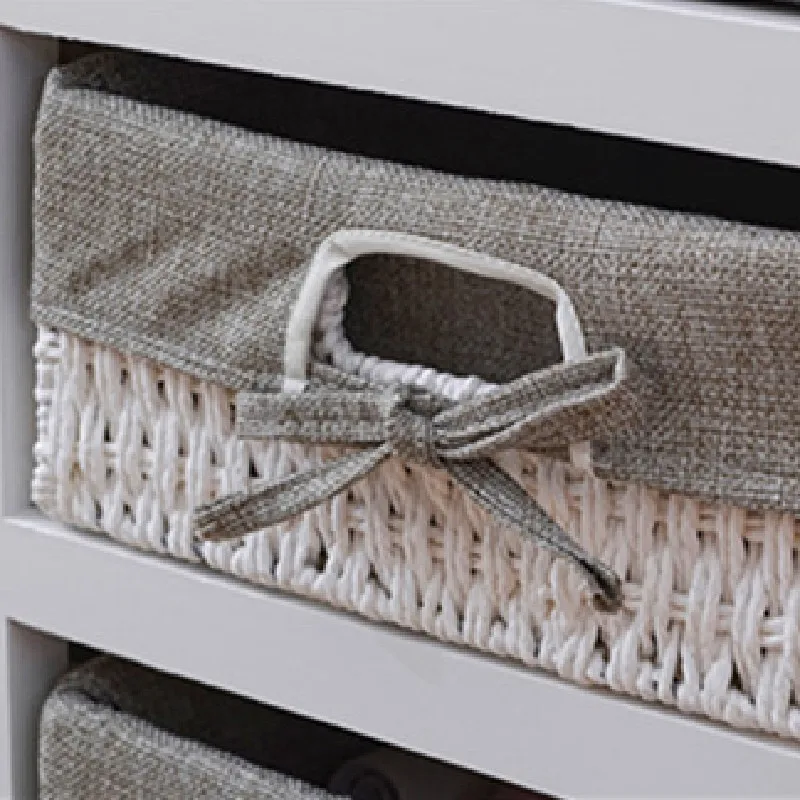 2 Tier Wooden White Shoe Storage Shoe Cabinet Bench Shoes Rack with Padded Seat and 2 Storage Wicker Baskets