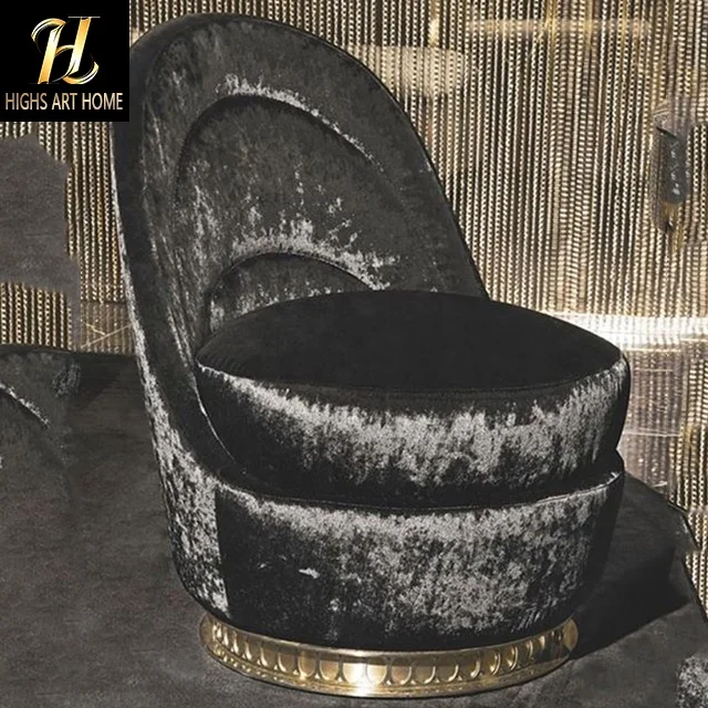 Luxury Lounge Chair With High Advanced Degree Rotation For Rest Villa Black Velvet Chair