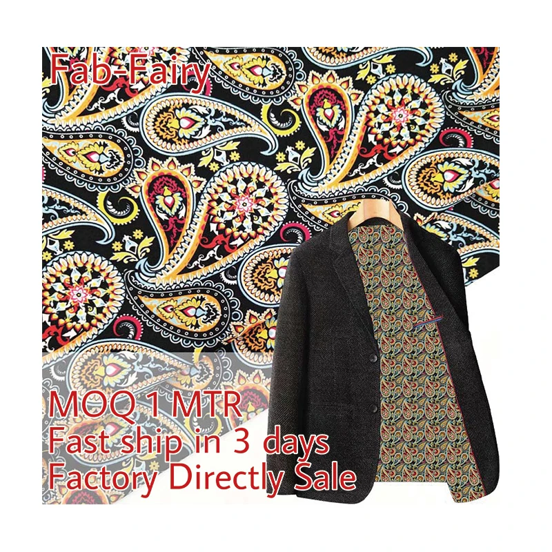 YH8-8042 Ready to ship retro paisley floral print fabric suit jacket lining soft interlining 100%polyester digital printed satin