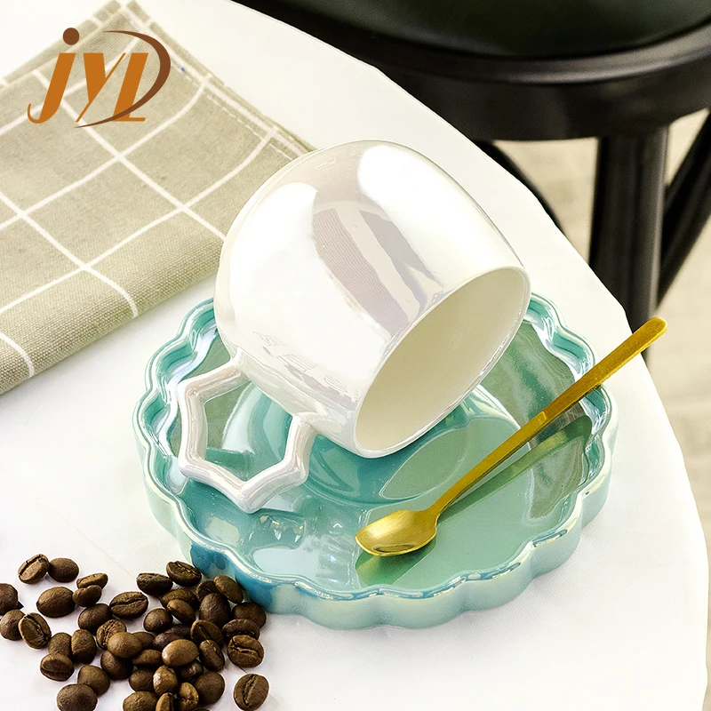Popular design turkish coffee set glossy ceramic tea coffee cup and saucer set for gift set