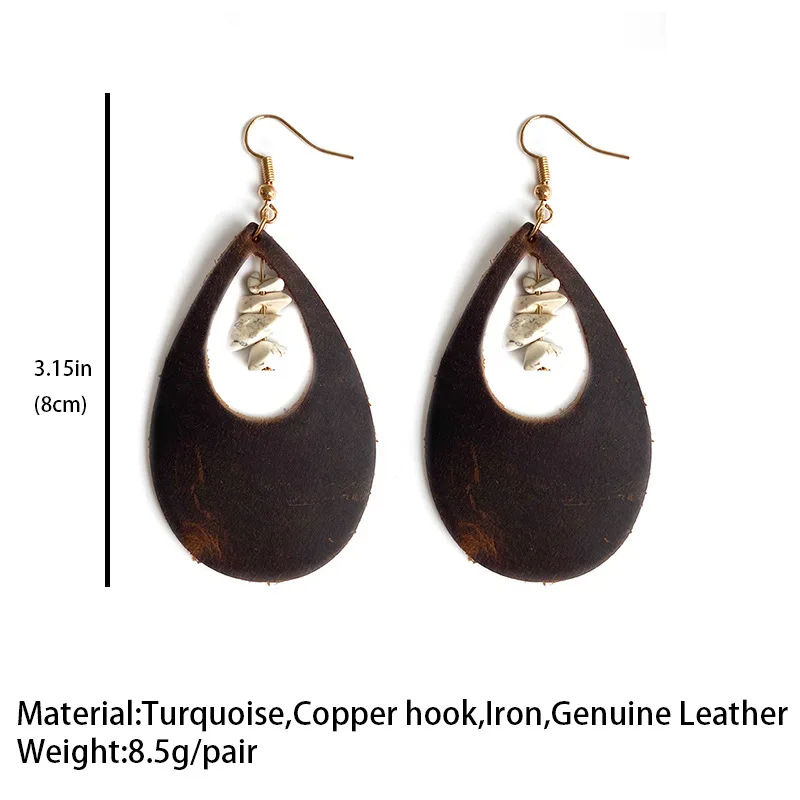 Bohemian Lightweight Leather Dangle Earrings for Women Dark brown Teardrop Earrings