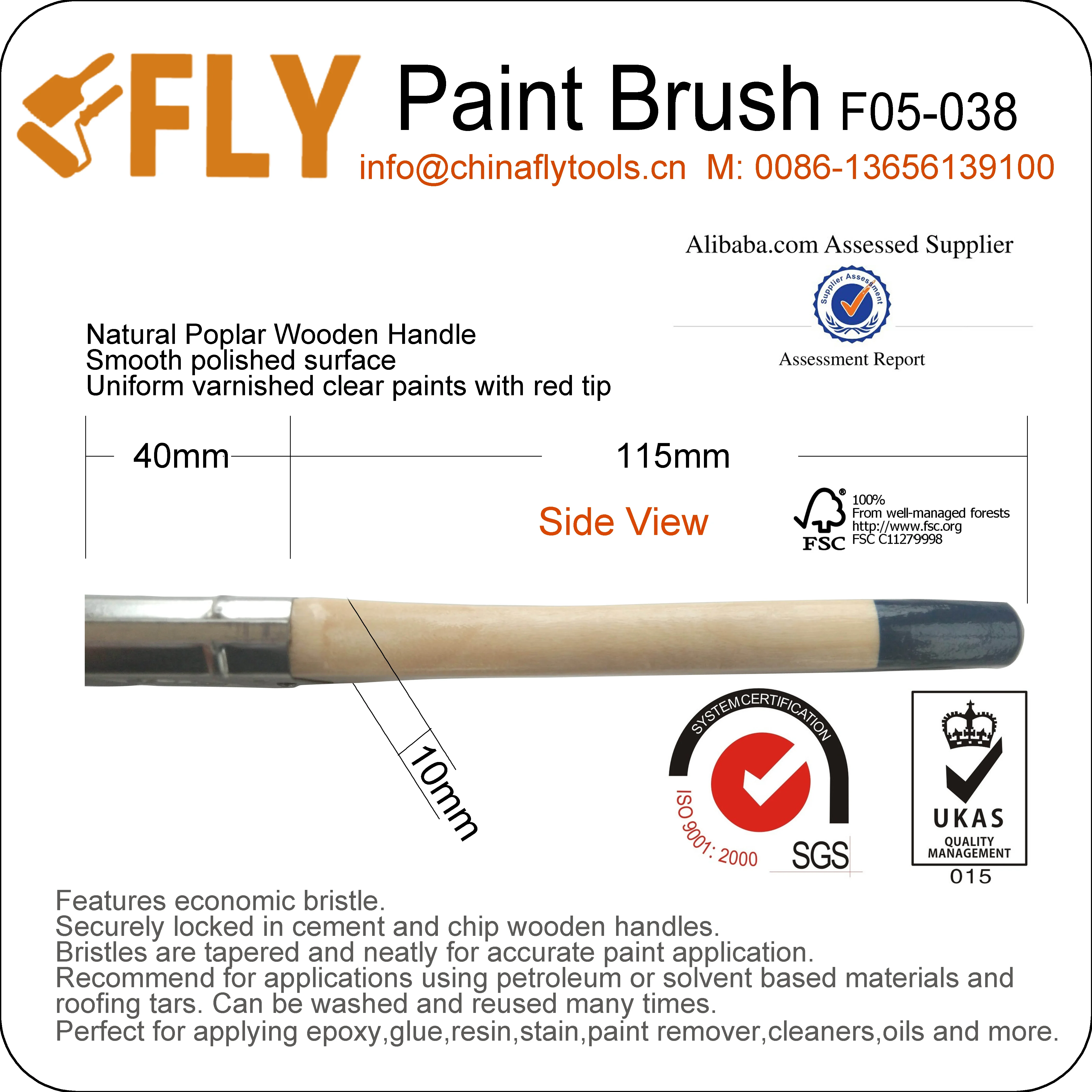 Wooden Handle and Polyester/nylon Bristle Paint Brush 38mm