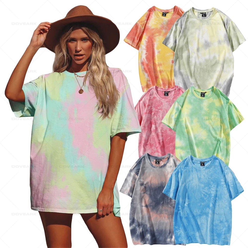 Streetwear Multi Colored Wholesale supply high quality 100% cotton fabric washed tie-dye tshirt mens custom tie dye t shirt