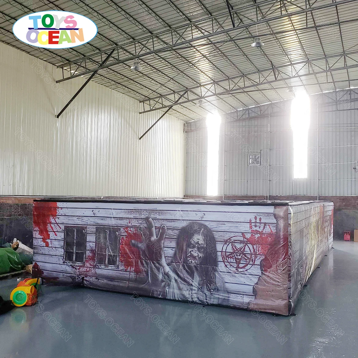 Halloween themed inflatable haunted house maze