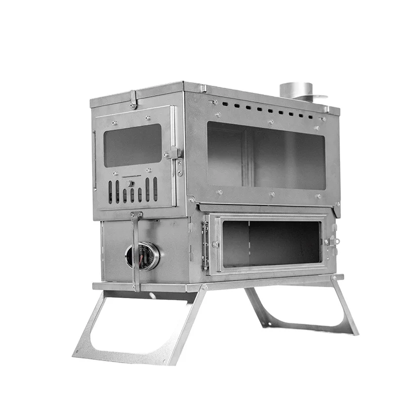 Titanium Tent Stove With Oven Camping Cooking Heating Wood Burning Stove Double Layer Portable Lightweight