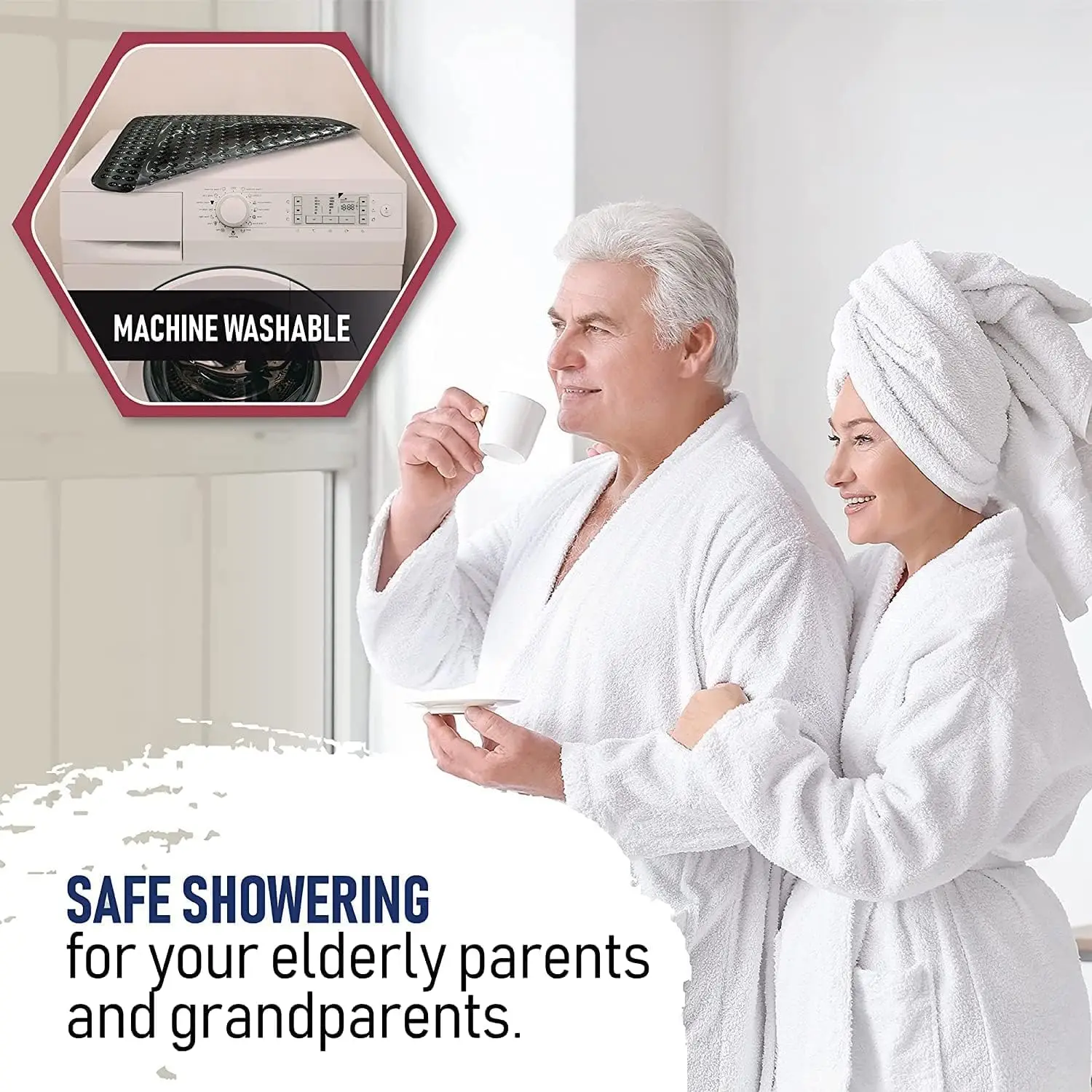 Large Square Non Slip Shower Mat Square Shower Mats for Shower Stall Floors Secure Suction Cups and Drain Holes