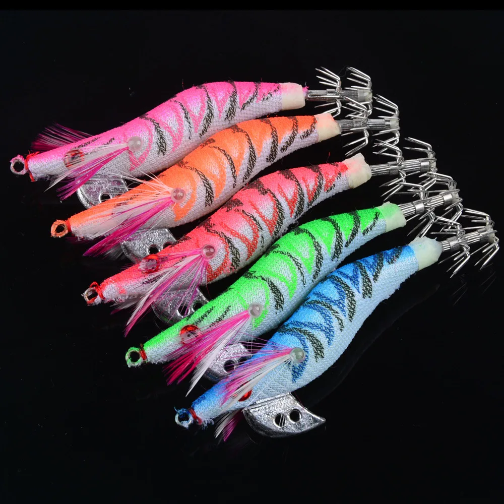 5PCS 80mm 7.2g Artificial Bait Squid Lure Plastic Hard shrimp lure Redhead Squid Jig  lure Vibrator
