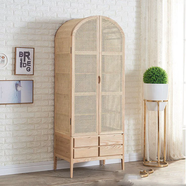 Simple modern fashion high-end bedroom solid wood wardrobe northern rattan wardrobe manufacturers wholesale