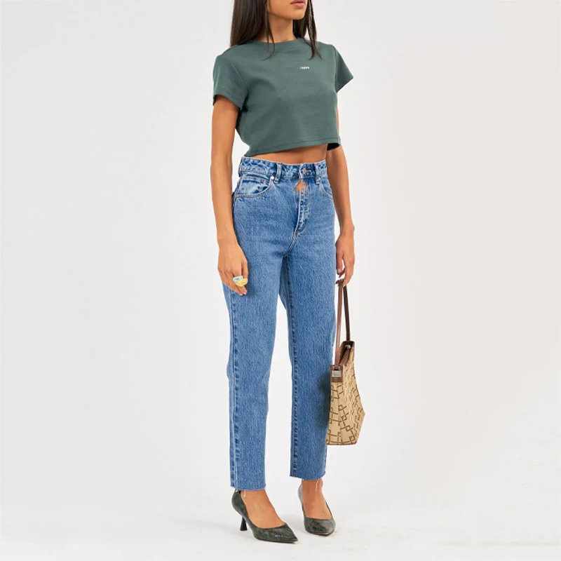 High Quality Supplier Manufacturer Custom Logo Wholesale Woman Ladies Women New Pants Celana Jeans Wanita High Slim Jeans