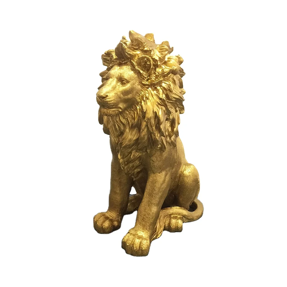 Home Garden Decor Gold Color Mighty Africa Wild Animal Sculpture Fiberglass Resin Life Size Lion Statue