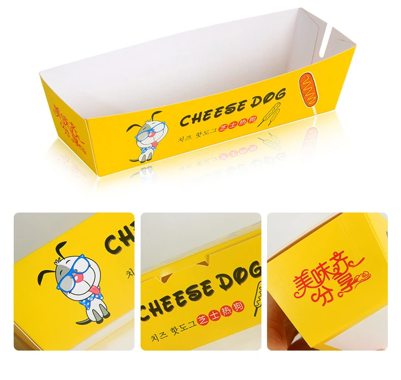 Takeaway printed korean corn dog food packaging container hot dog paper trays snack box