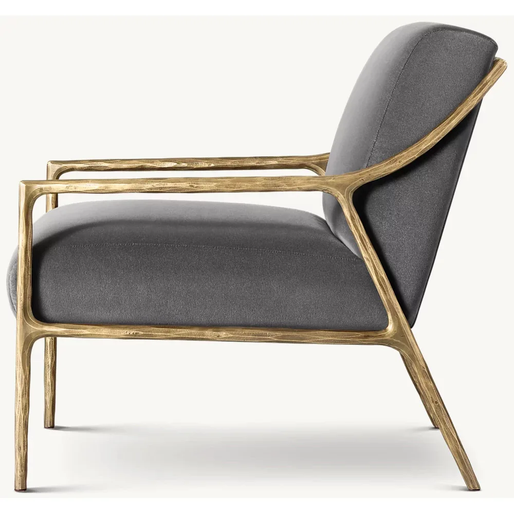 Modern Forged Brass Track Arm Chair Hand Hammer Metal Frame Custom Fabric Accent Chair Living Room Chairs
