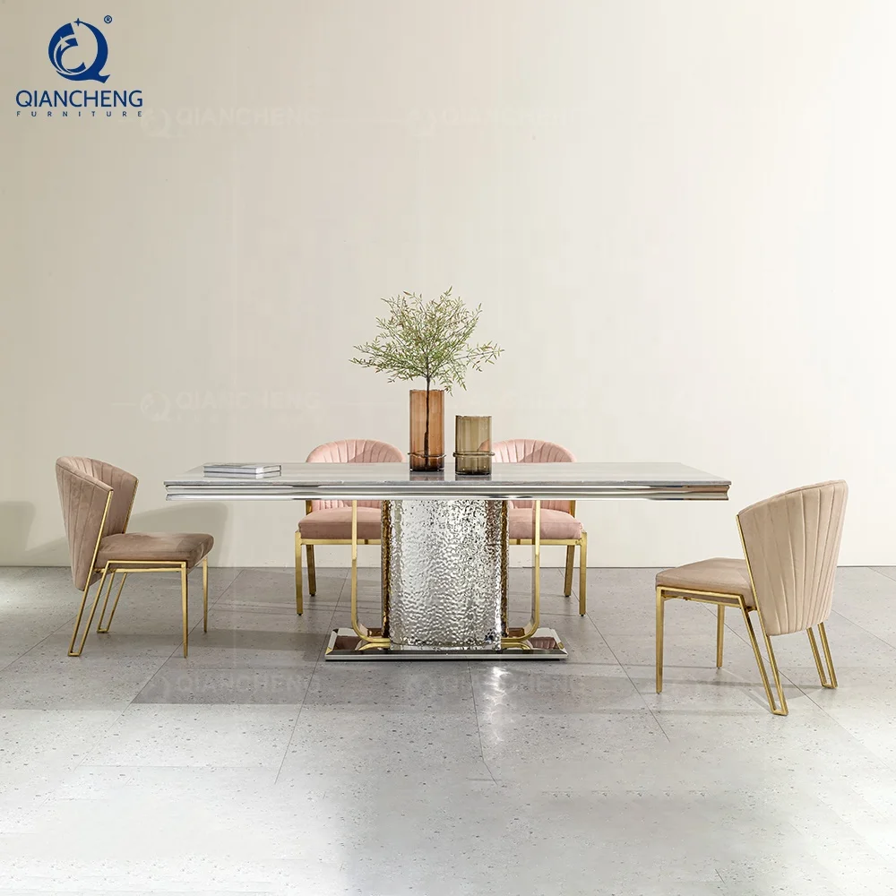 QIANCHENG foshan factory mordic modern 4 6 8 12 seat marble stone dining eettafel esstisch luxury dinning table furniture