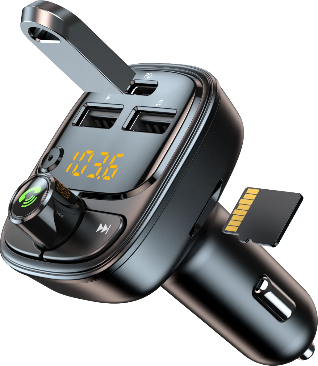 Multifunction Adapter FM Transmitter Blue tooth Car MP3 Player Handsfree Support TF card PD Quick Charger