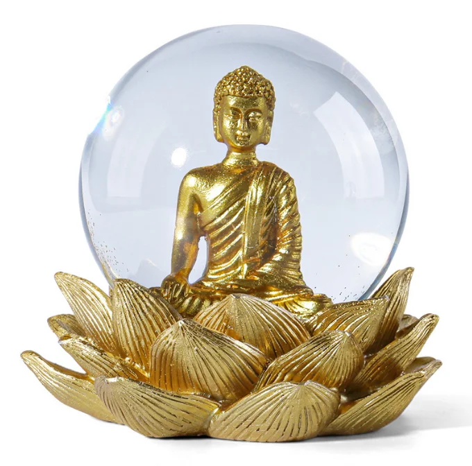 Hot selling New Chinese Zen Resin Buddha Ornaments Other Home Decor Resin Crafts Golden Lotus Buddha Statue Gifts For Friend