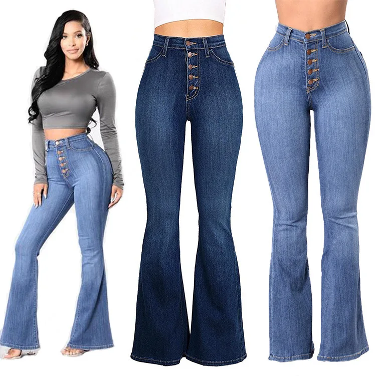Wholesale Ready To Ship factory in stock accept small order custom tall women flared jeans five-button cowgirl micro trousers