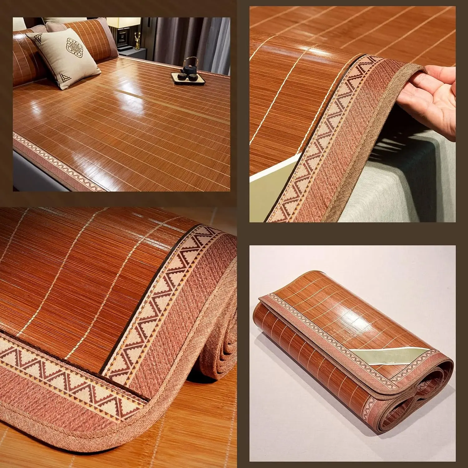 Summer Cooling Single Twin Queen Size Foldable Mattress, Double-Sided Carbonized Natural Bamboo Sleeping Mat with