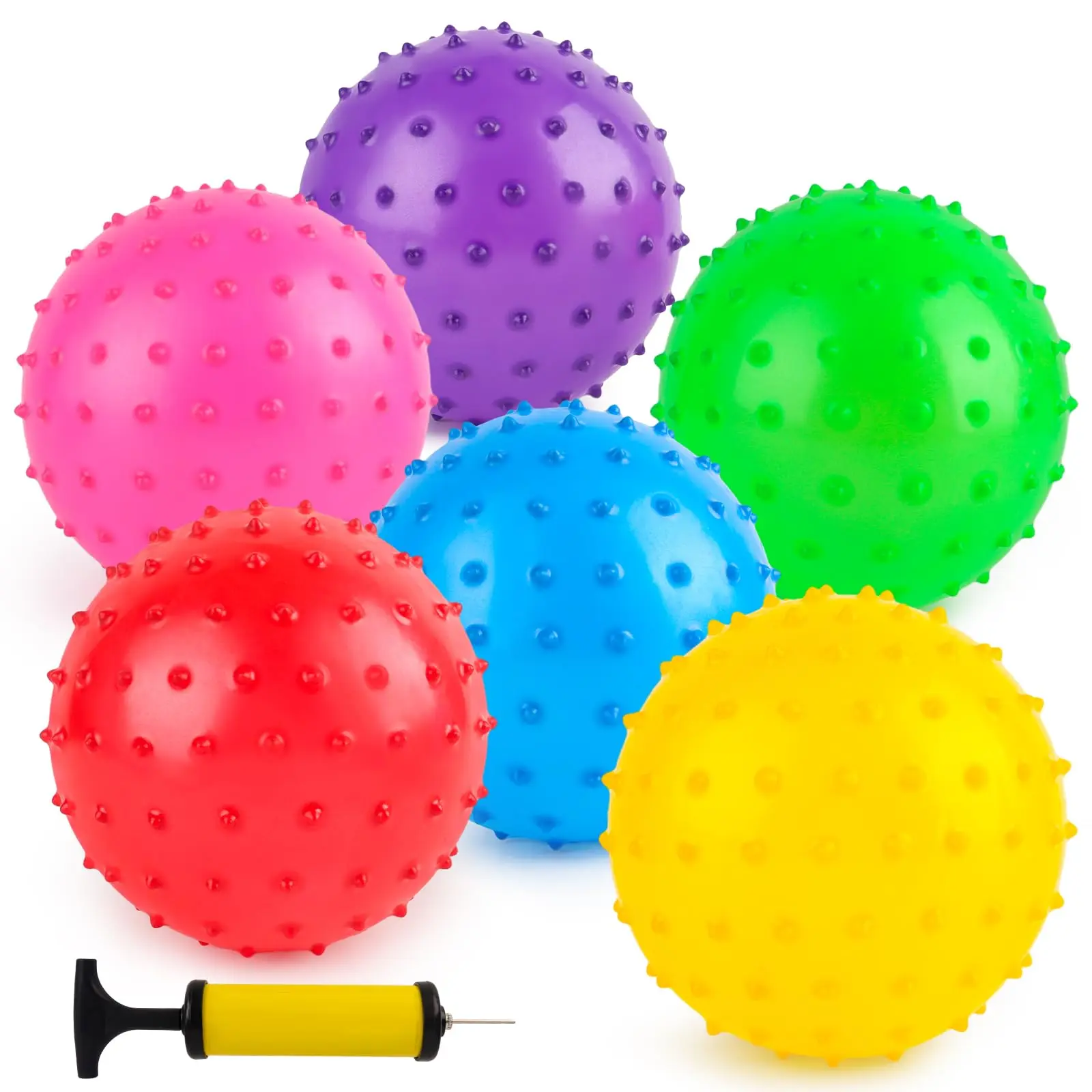 Relieve Stress Decompression 6Pcs Bounce Knobby Pump 6 Inch Sensory Spiky Massage Balls For Babies Toddlers