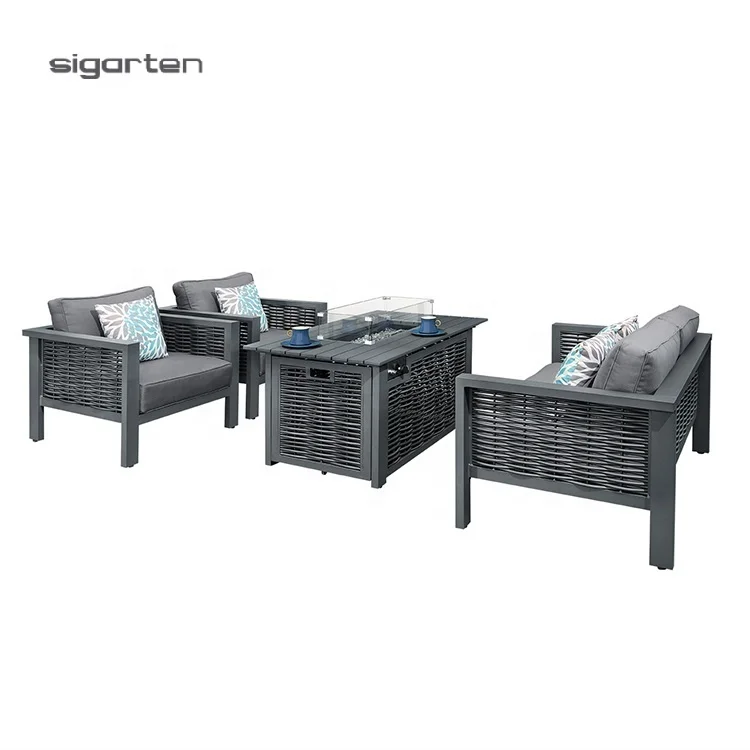 European Standard Modern Rattan Furniture Rattan Fire Pit Table Set Outdoor Garden Patio Furniture