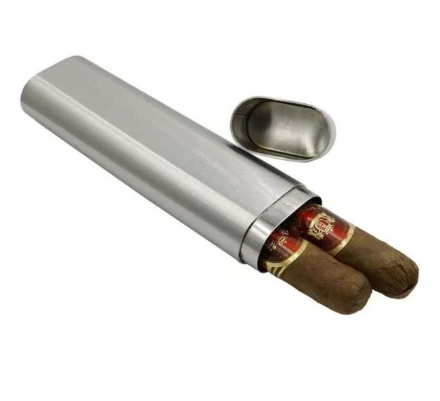Лидер продаж Новое поступление утолщенная двойная трубка для сигар из нержавеющей стали с логотипом на заказ аксессуары курения коробка