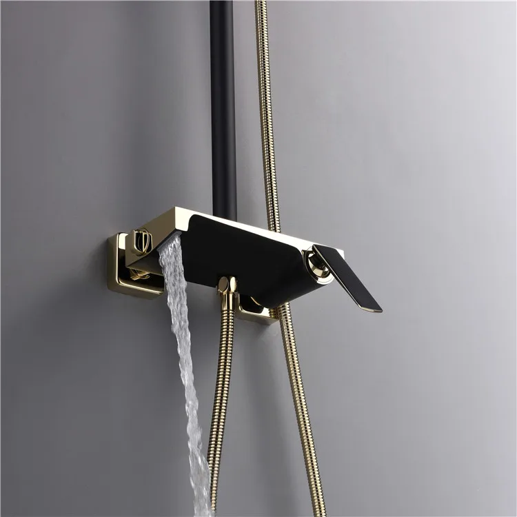 Высококачественный роскошный набор для ванной комнаты, настенный душ черного и золотого цвета, латунный дождевой Душ