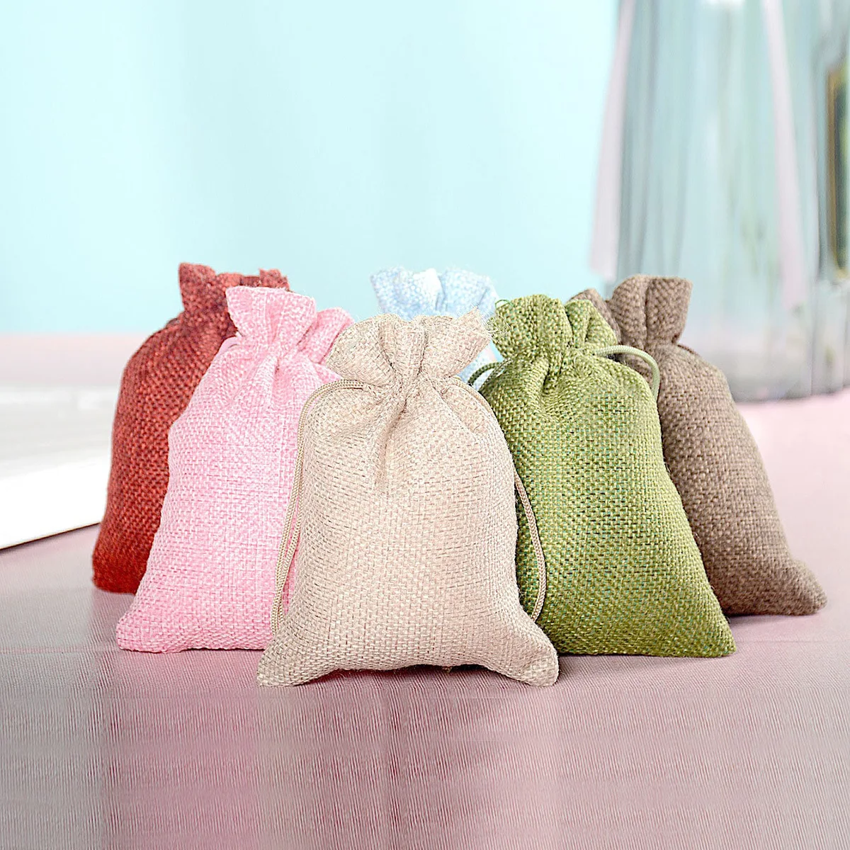 Personalized Burlap Jute drawstring Bags For Christmas Wedding Party Favor seed jewelry craft dust burlap Pouch Logo