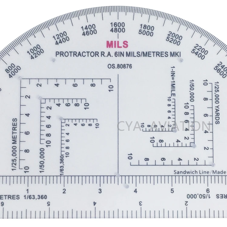 NATO approved Semi circle Protractor 6' dia for military soldiers map reading