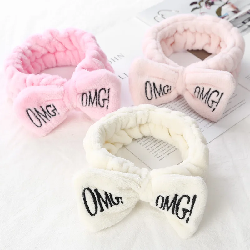 2020 New OMG Letter Coral Fleece Wash Face Bow Hairbands For Women Girls Headbands Headwear Hair Bands Turban Hair Accessories