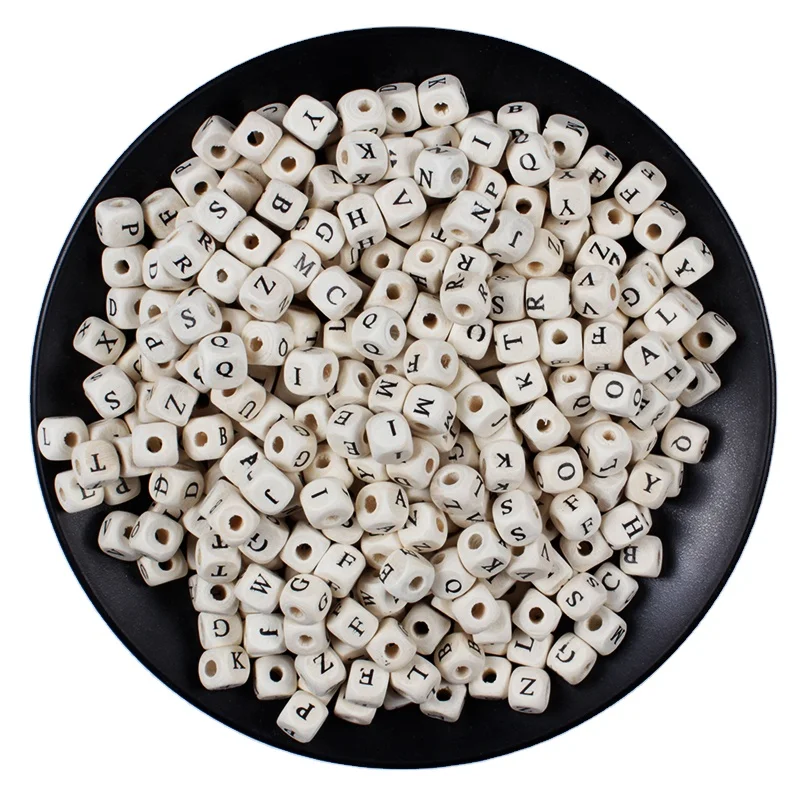 8mm 10mm 100Pcs/Lot Square Wooden Alphabet Letter Number Diy Beads Baby Smooth Teether For Jewelry Making Accessories