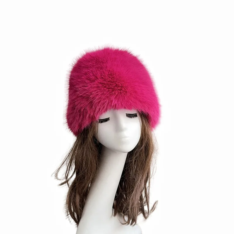 Y2k beanie 2024  Warm Russian Fur Hat fuzzy bucket hat solid color fur winter hats for women fashionable tops