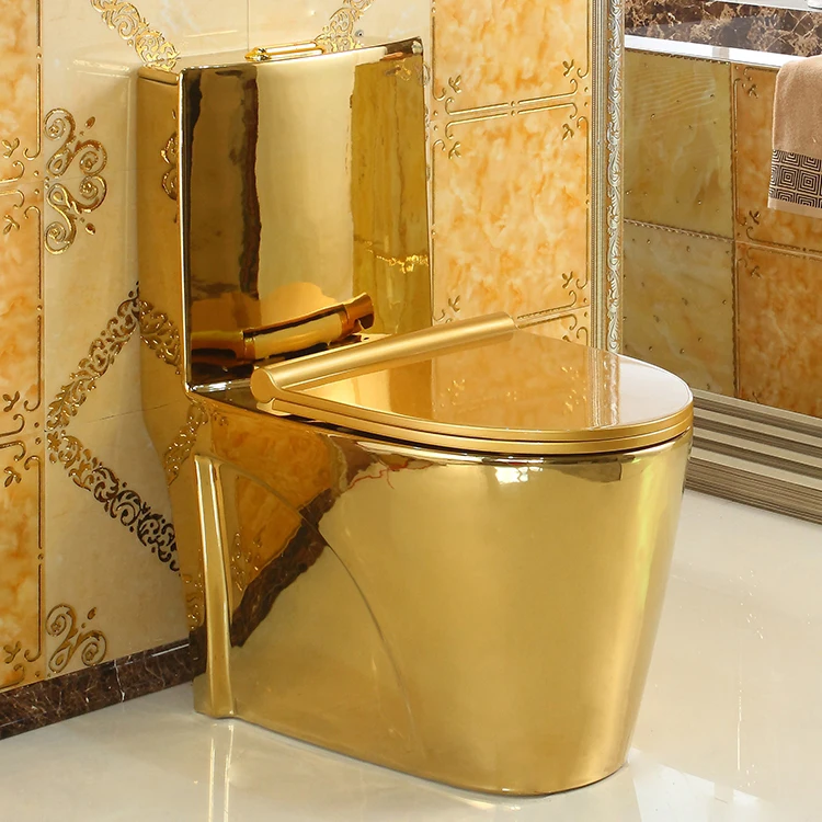 European royal luxury electroplated s trap/p trap golden color water closet bathroom commode one piece gold toilet bowl