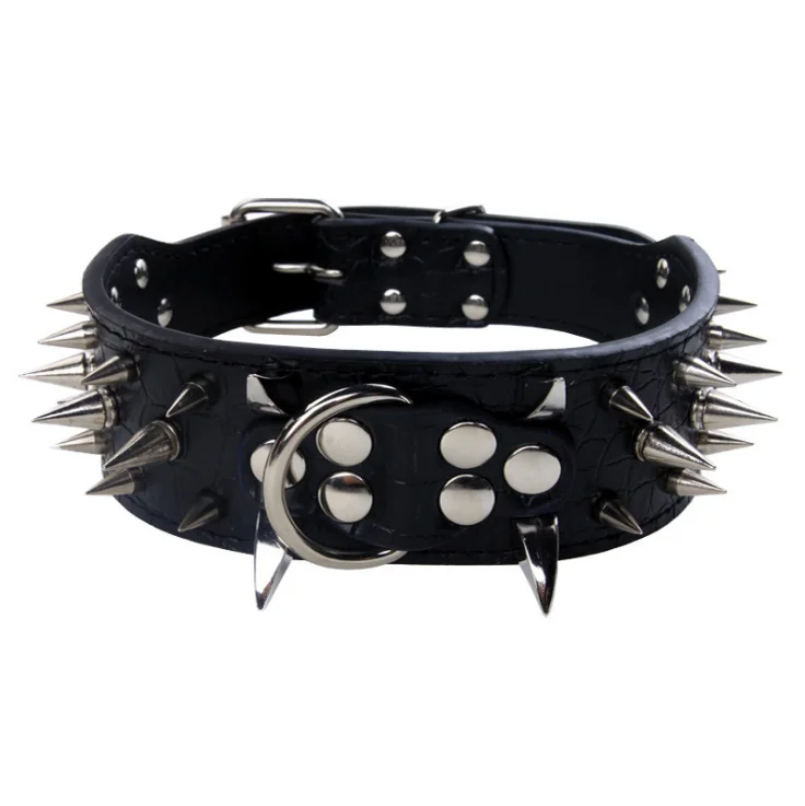Sharp Spiked Studded PU Leather Dog Collars Pitbull Bulldog Big Dog Collar Adjustable hunter For Medium Large Dogs Boxer