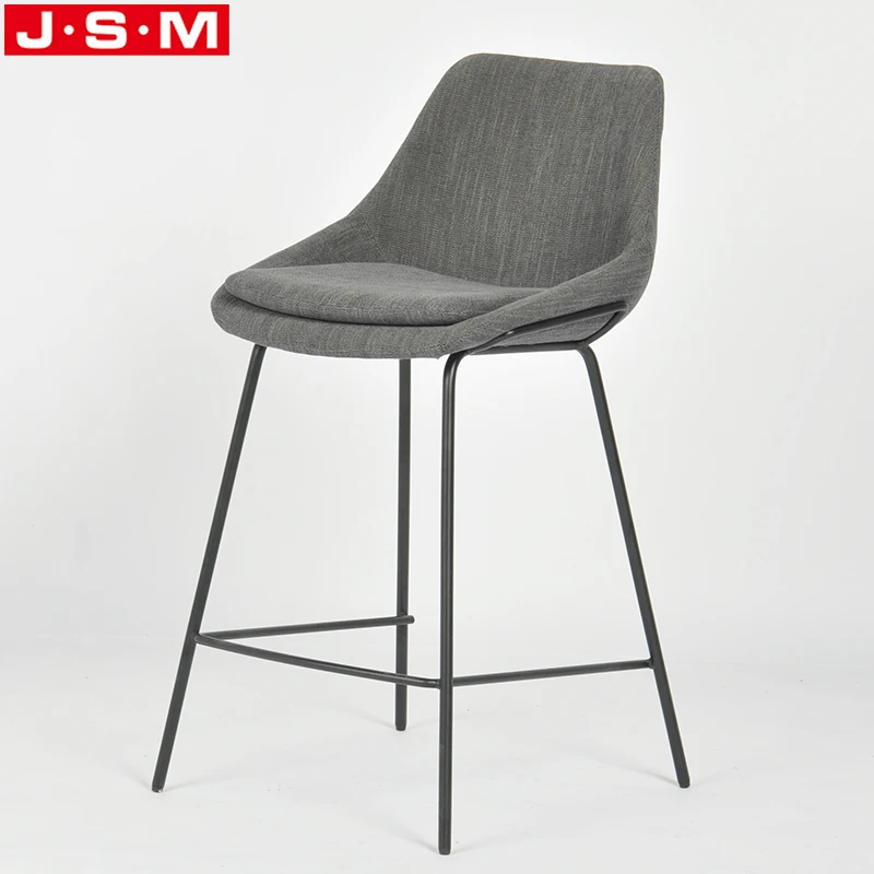 Modern Kitchen Cafe Bar Sinks Metal Grey Linen Fabric High Back Bar Chair