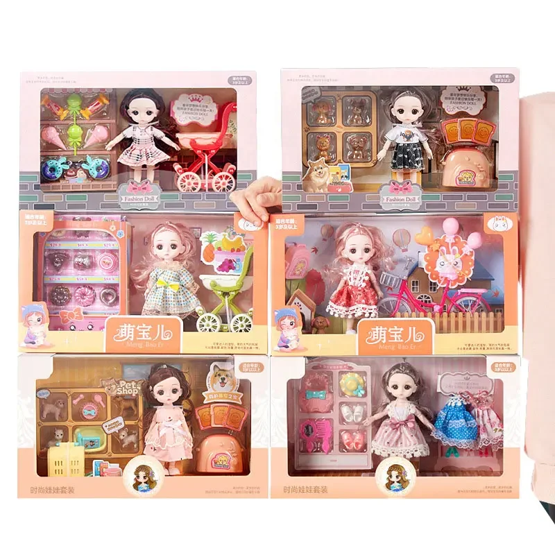 Mini Doll 13 Movable Joint Baby 3D Big Eyes Beautiful DIY Toy 10 inch fashion elegant mini girl doll